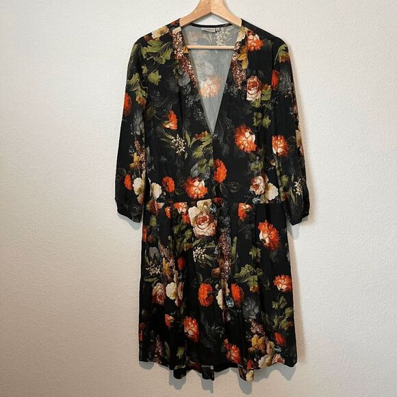 Anthropologie The Odells Floral 3/4 Sleeve Swing Mini Dress Women's Size Medium - Picture 2 of 6